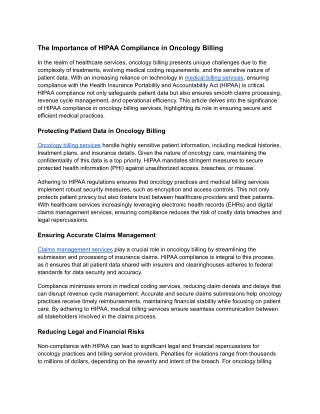 The Importance of HIPAA Compliance in Oncology Billing
