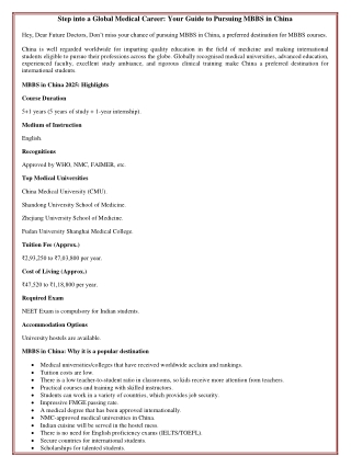 Step into a Global Medical Career: Your Guide to Pursuing MBBS in China