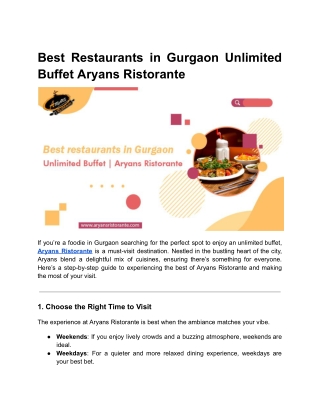 Best Restaurants in Gurgaon _ Unlimited Buffet _ Aryans Ristorante