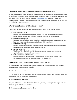 Laravel Web Development Company in Hyderabad _ Conquerors Tech