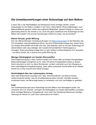 Die Umweltauswirkungen einer Solaranlage auf dem Balkon