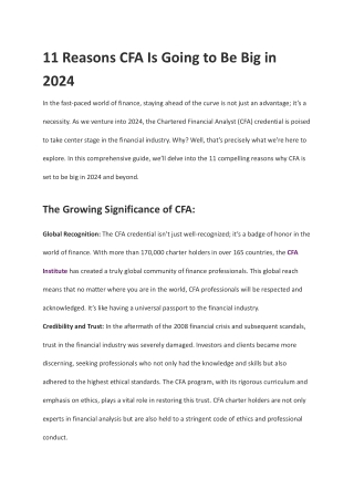 11 Reasons CFA Is Going to Be Big in 2024