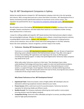 Top 10 .NET Development Companies in Sydney Melbourne