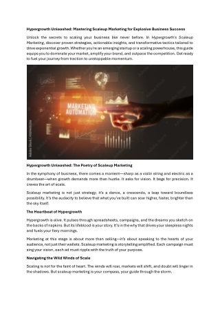 Hypergrowth Unleashed Mastering Scaleup Marketing for Explosive Business Success