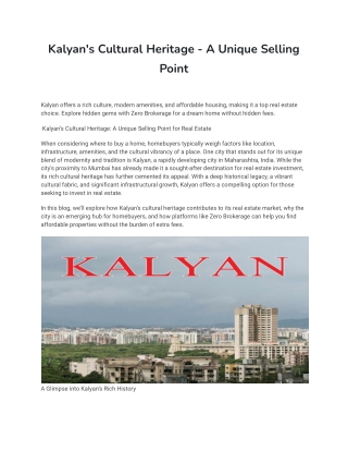 Kalyan's Cultural Heritage - A Unique Selling Point