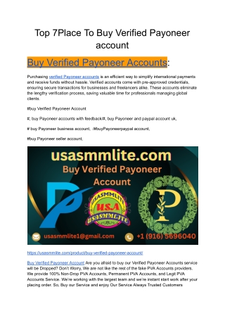 Top 7Place To Buy Verified Payoneer account
