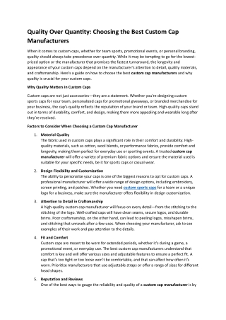 Quality Over Quantity- Choosing the Best Custom Cap Manufacturers