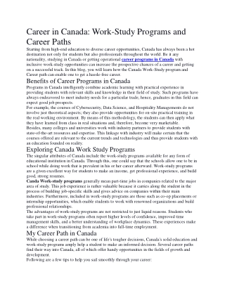 Career in Canada Work-Study Programs and Career Paths