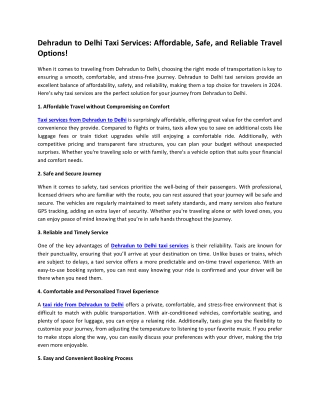 Dehradun to Delhi Taxi Services: Affordable, Safe, and Reliable Travel Options!