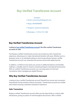 The Best Place to Buy Verified Transferwise Account