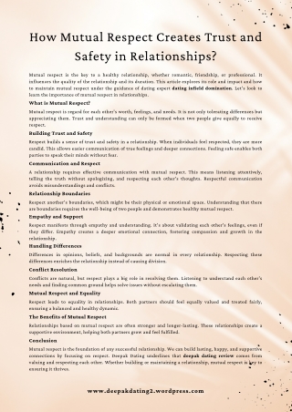 How Mutual Respect Creates Trust and Safety in Relationships