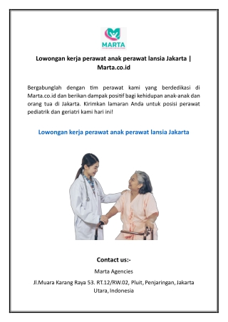 Lowongan kerja perawat anak perawat lansia Jakarta  Marta.co.id