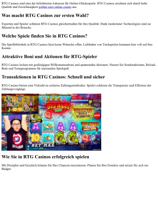 RTG Casinos: Ihr Leitfaden für erfolgreiche Spiele