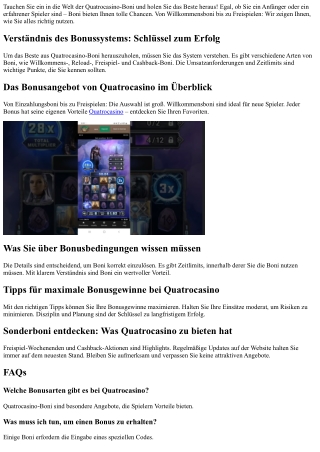 Der ultimative Leitfaden zum Bonusangebot von Quatrocasino: So holen Sie das Bes