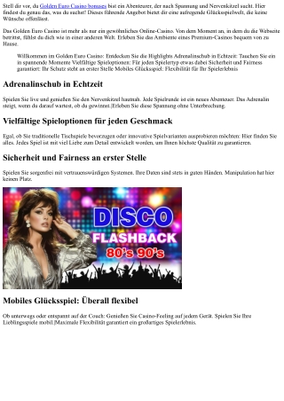 Echtzeit-Glücksspiel: Unvergessliche Erlebnisse im Golden Euro Casino