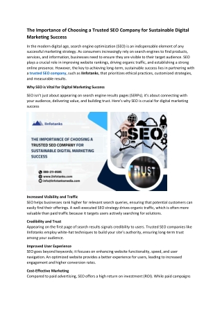 The Importance of Choosing a Trusted SEO Company for Sustainable Digital Marketing Success