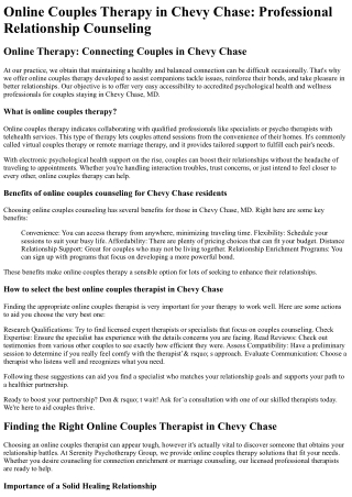 Online Couples Therapy Chevy Chase