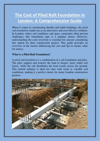 The Cost of Piled Raft Foundation in London: A Comprehensive Guide