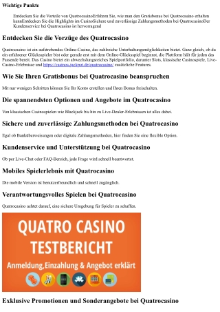 Sichern Sie sich Ihren besonderen Gratisbonus bei dem Quatrocasino - jetzt zugre