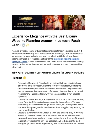 Best luxury wedding planning agency in london
