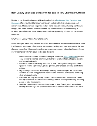 Best Luxury Villas and Bungalows for Sale in New Chandigarh