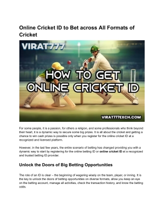 Online Cricket ID to Bet across All Formats of Cricket