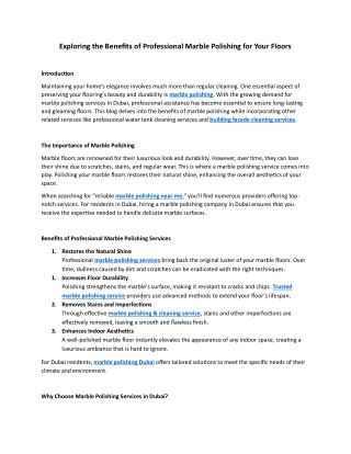 Exploring the Benefits of Professional Marble Polishing for Your Floors