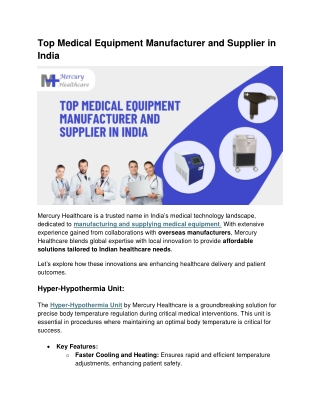 Top Medical Equipment Manufacturer and Supplier in India