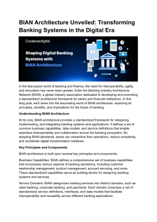 BIAN Architecture Unveiled Transforming Banking Systems in the Digital Era
