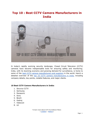 Top 10 :Best CCTV Camera Manufacturers in India