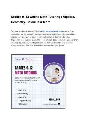 Grades 9–12 Online Math Tutoring _ Algebra, Geometry, Calculus & More