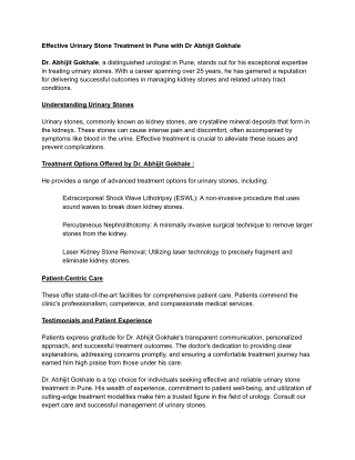 _Urinary Stone Treatment In Pune with Dr Abhijit Gokhale