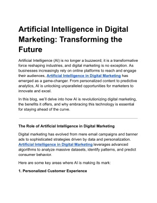 Artificial Intelligence in Digital Marketing: Transforming the Future