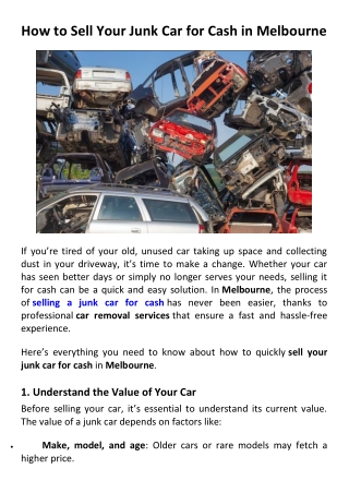 How to Sell Your Junk Car for Cash in Melbourne