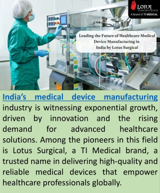 Leading the Future of Healthcare Medical Device Manufacturing in India b