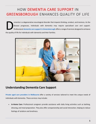 How Dementia Care Support in Greensborough Enhances Quality of Life
