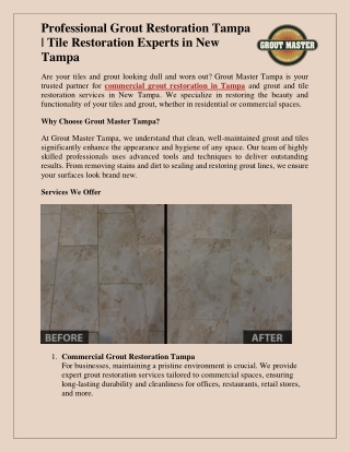 Professional Grout Restoration Tampa | Tile Restoration Experts in New Tampa