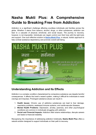 Nasha Mukti Plus_ A Comprehensive Guide to Breaking Free from Addiction