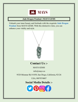 Jade Dragon Pendant  MAYS GEMS