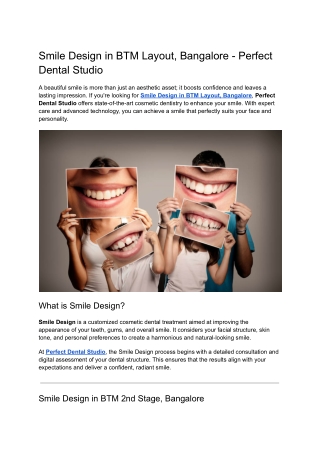 Smile Design in BTM Layout, Bangalore - Perfect Dental Studio