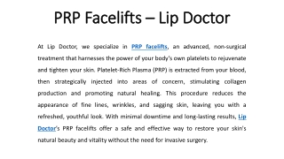 PRP Facelifts - Lip Doctor