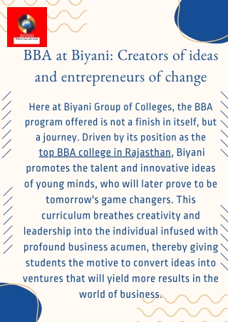 BBA at Biyani Group of Colleges: Building Leaders of Tomorrow