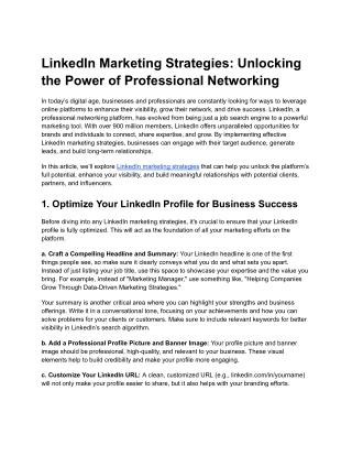 LinkedIn Marketing Strategies_ Unlocking the Power of Professional Networking