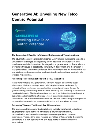 Generative AI Unveiling New Telco Centric Potential