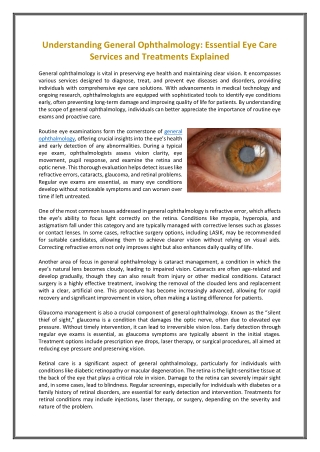 Understanding General Ophthalmology Essential Eye Care Services and Treatments Explained