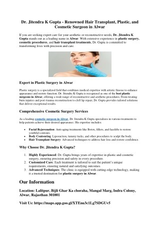 Dr. Jitendra K Gupta – Leading Hair Transplant, Plastic, and Cosmetic Surgeon in