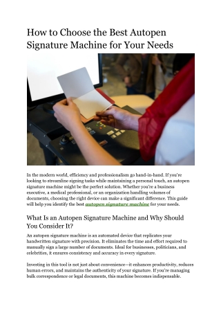 How to Choose the Best Autopen Signature Machine for Your Needs