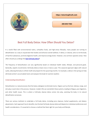 Best Full Body Detox by Returning 2 Truth in Georgia
