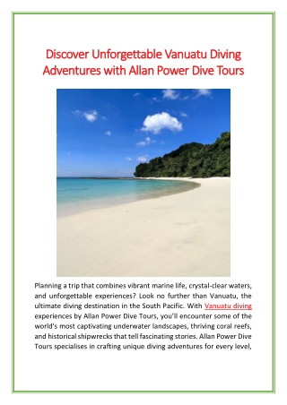 Discover Unforgettable Vanuatu Diving Adventures with Allan Power Dive Tours