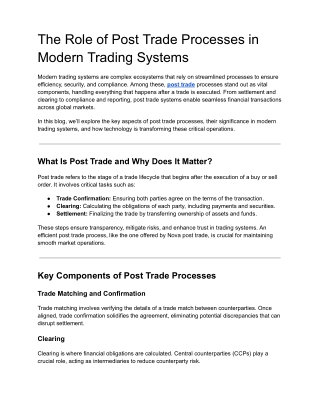 The Role of Post Trade Processes in Modern Trading Systems